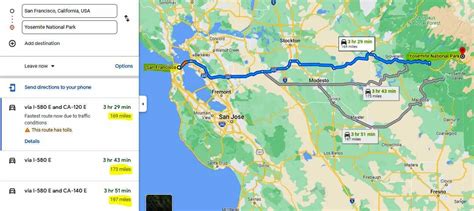distance bet san francisco to yosemite park